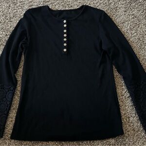 Chic Black Long Sleeve Top with Lace Accents